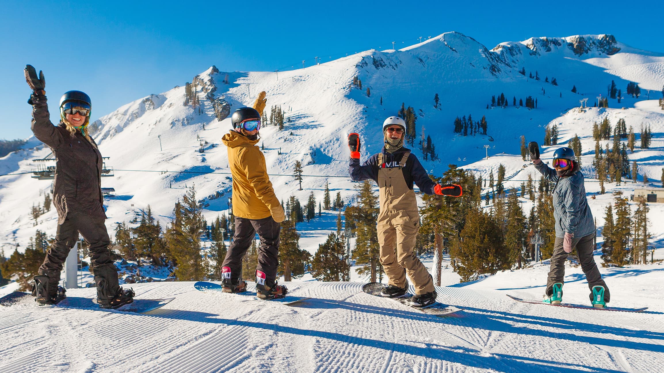 Friends on top of a run at Olympic Valley