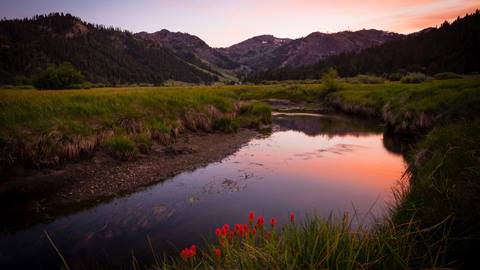 Sunset in Olympic Valley overlooking Squaw Creek