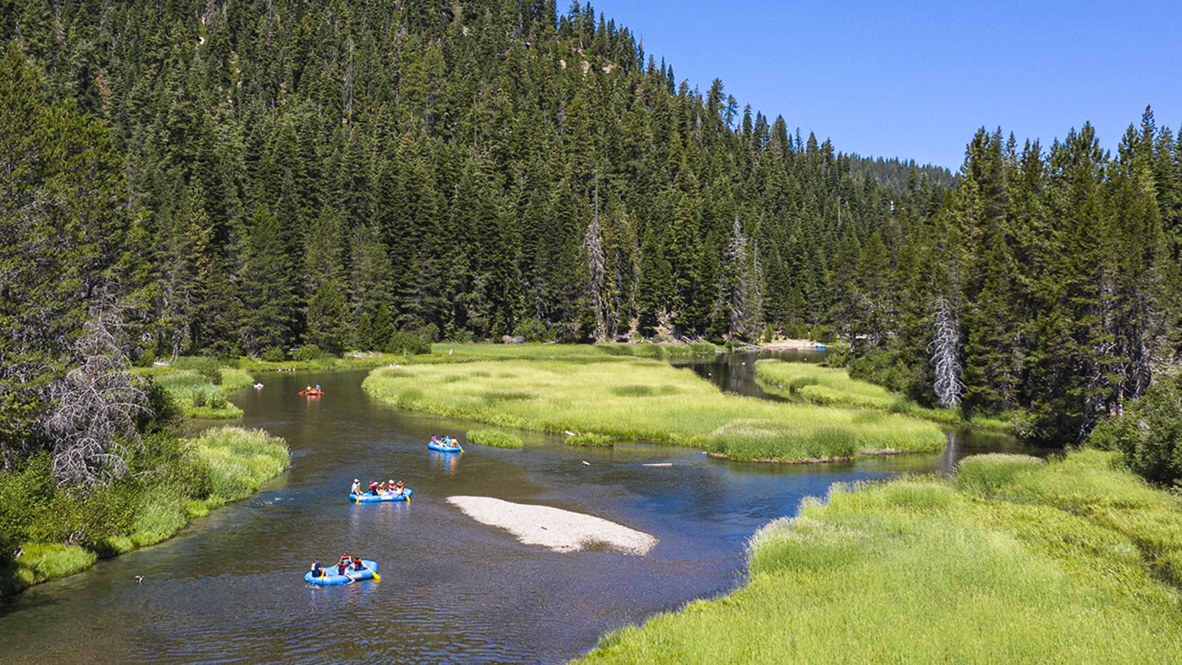 Rafting the leisurely Truckee River is a popular activity in the summer.