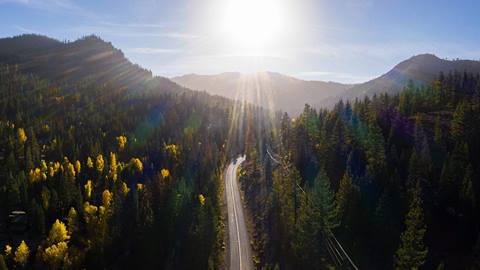 Aerial photo of Highway 89 between Tahoe City and Alpine Meadows in Lake Tahoe