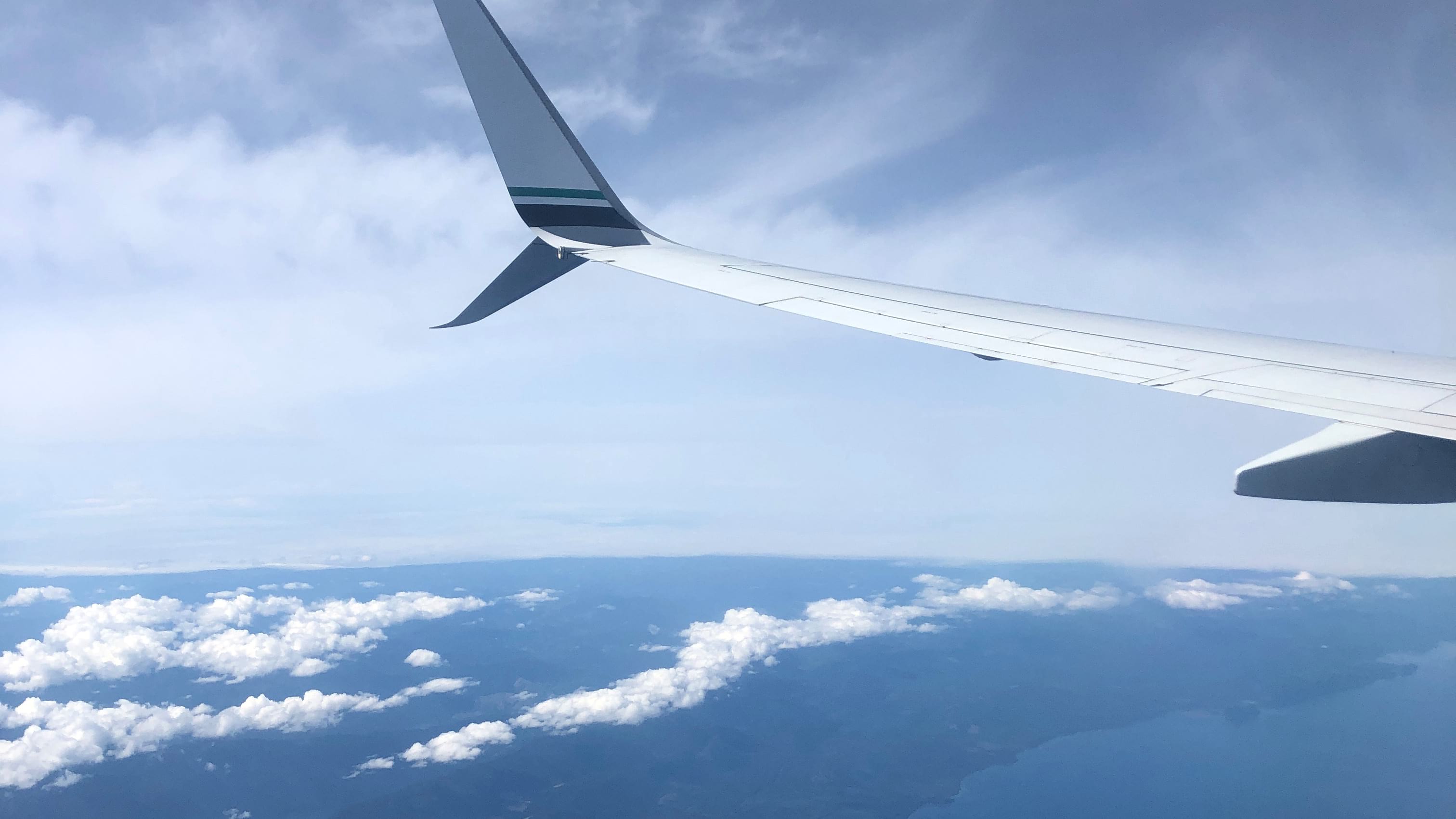 A plane flies above Lake Tahoe, Nevada.