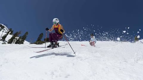 Amie Engerbretson enjoys a day of spring skiing.