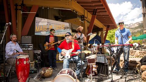 A band playing at the Made In Tahoe Festival in the village at Squaw