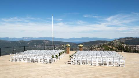 High Camp Wedding Exterior Wedding ceremony set up at Squaw Valley Alpine Meadows