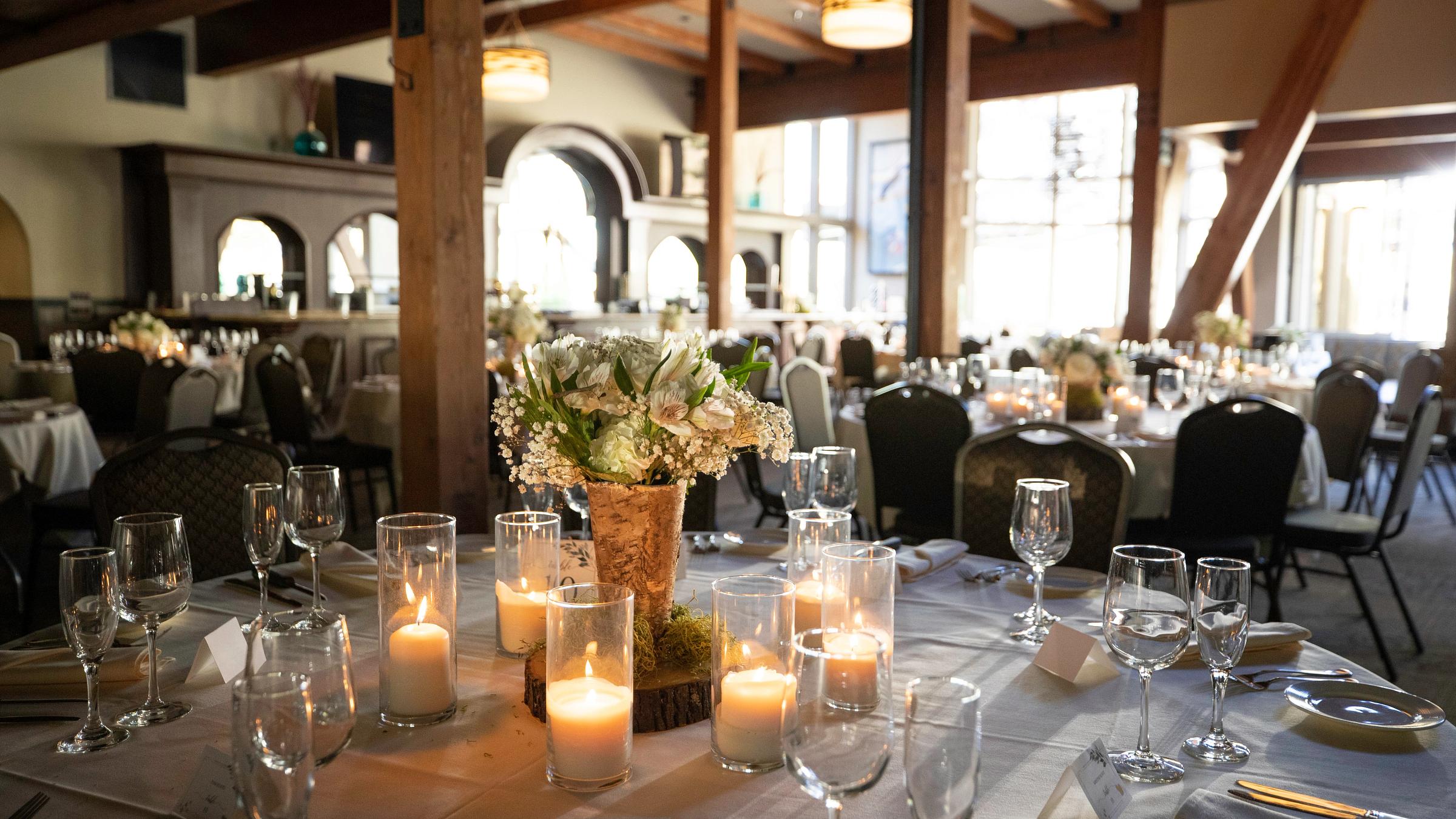 Summer wedding setup in the Plaza Bar at Squaw Valley
