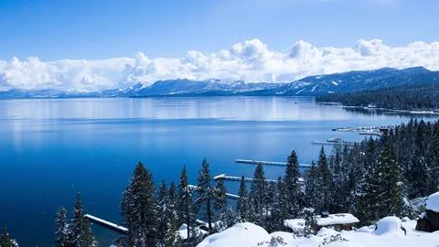 Scenic Photo of Tahoe City, CA with New Snow
