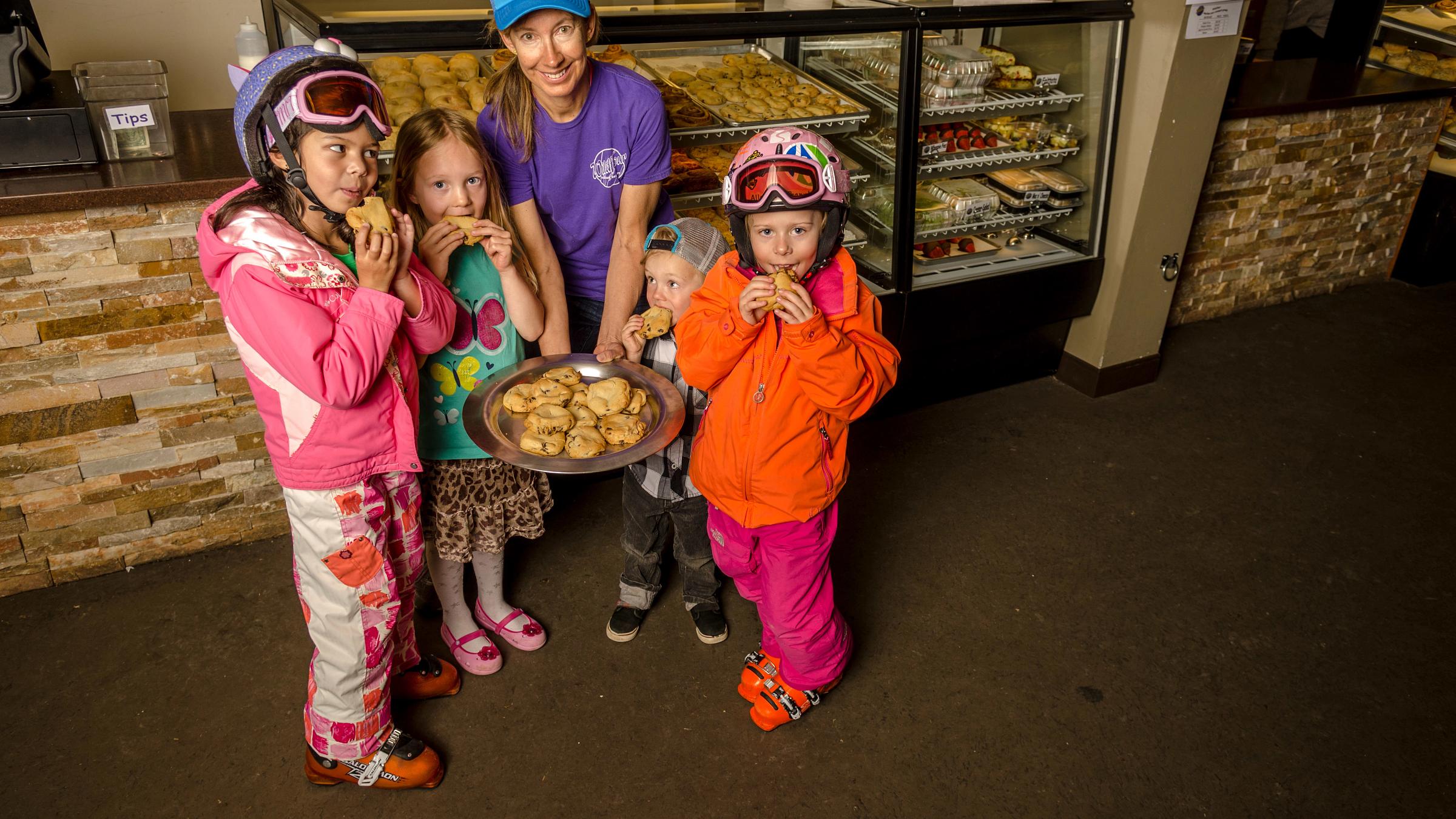 Wildflour Baking Company at Squaw Valley, Ski Teams Kids and Wildflour Baking Owner with Cookies