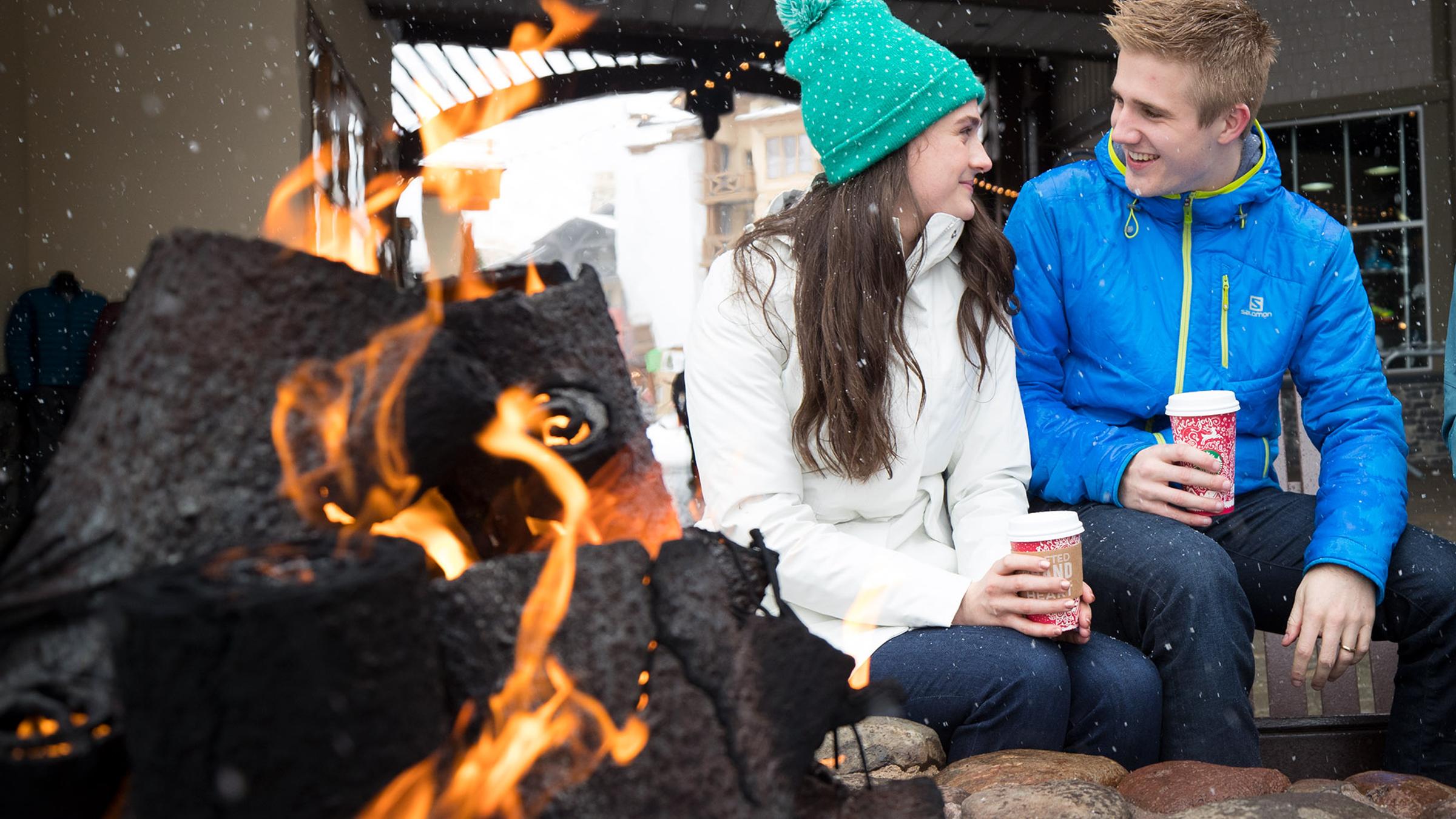 Friends at the firepit in the Village at Squaw Valley