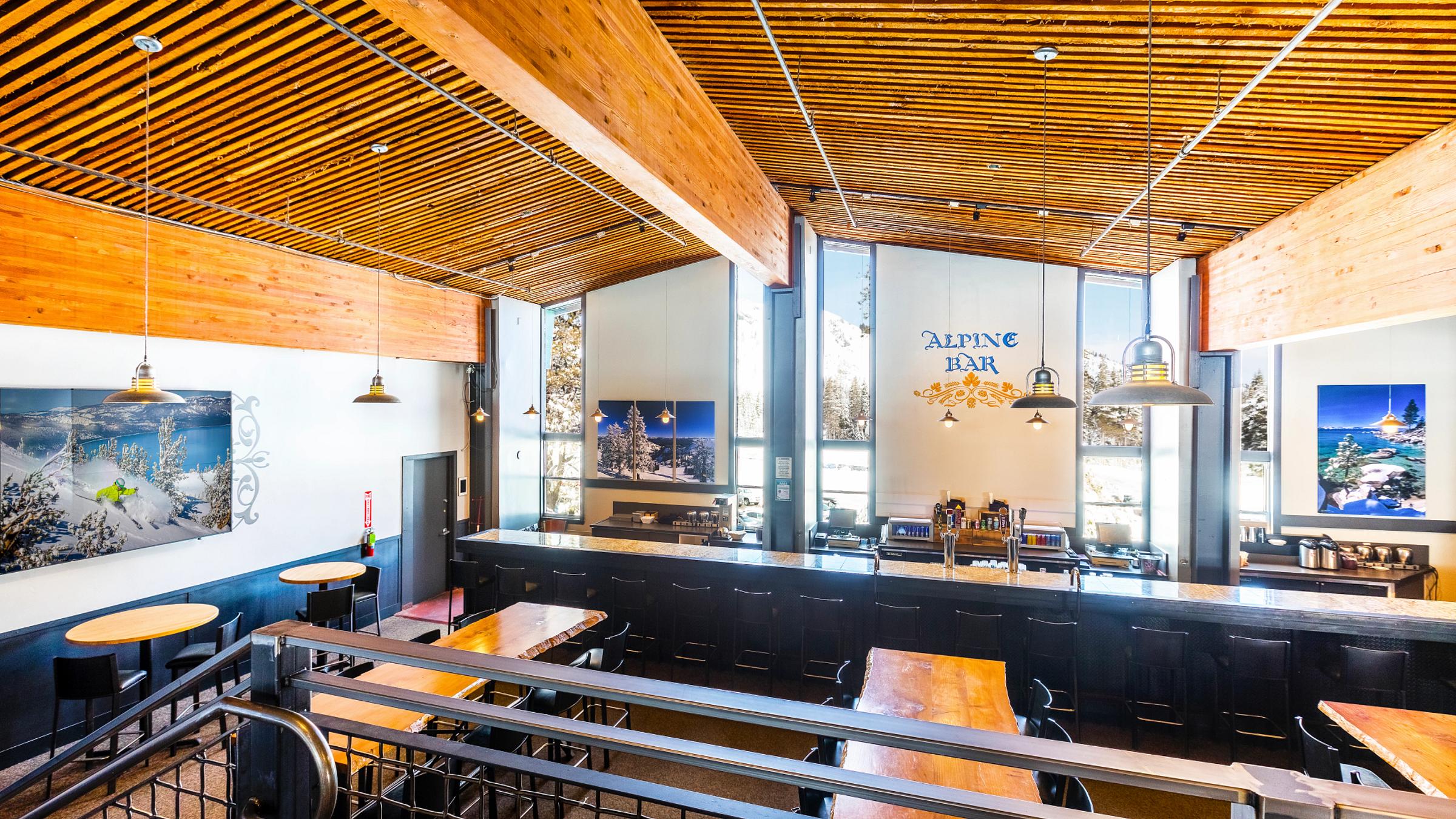 A view of Alpine Bar in the main lodge at Alpine Meadows