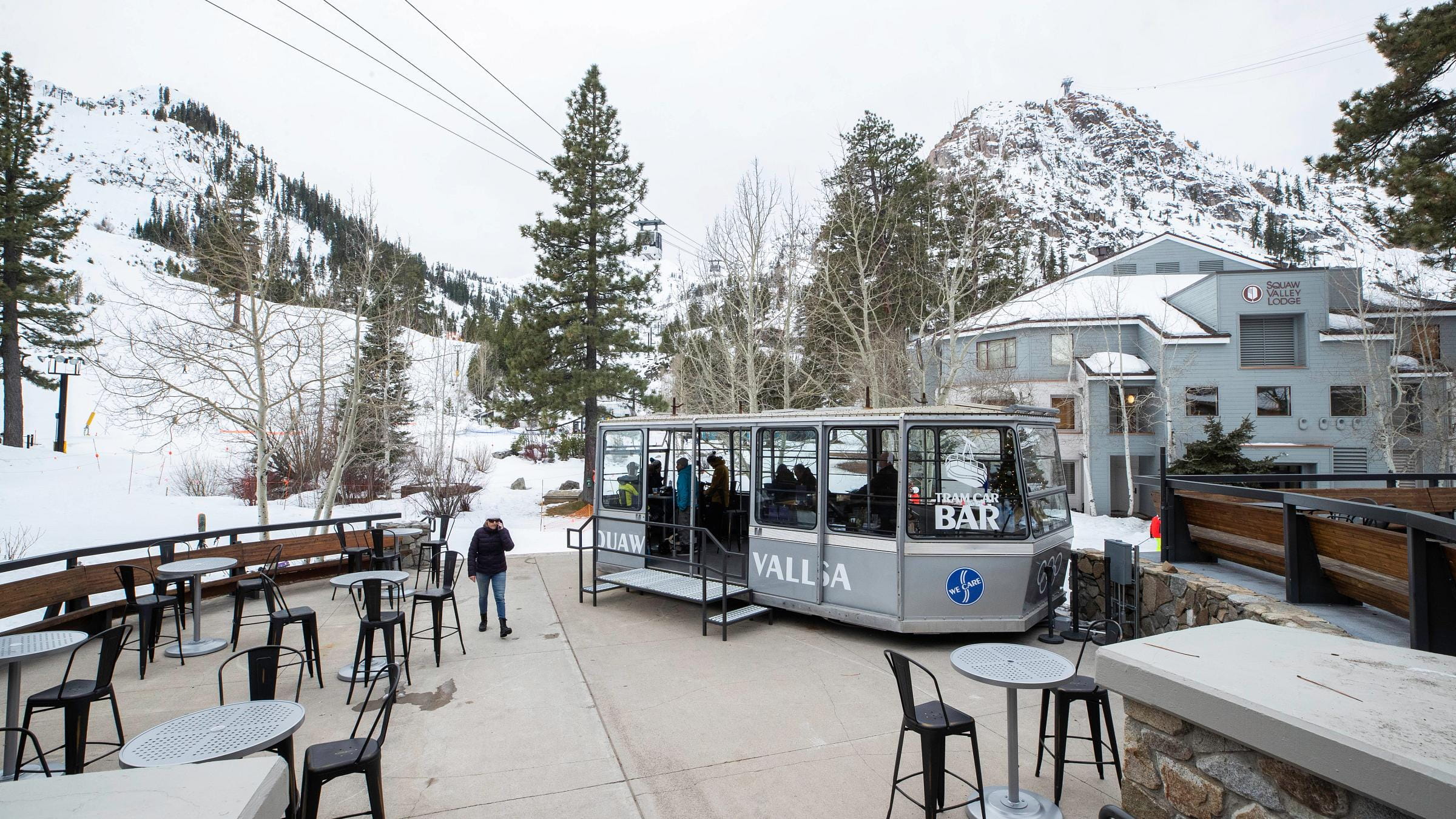 The retro Tram Car Bar in The Village at Squaw Valley