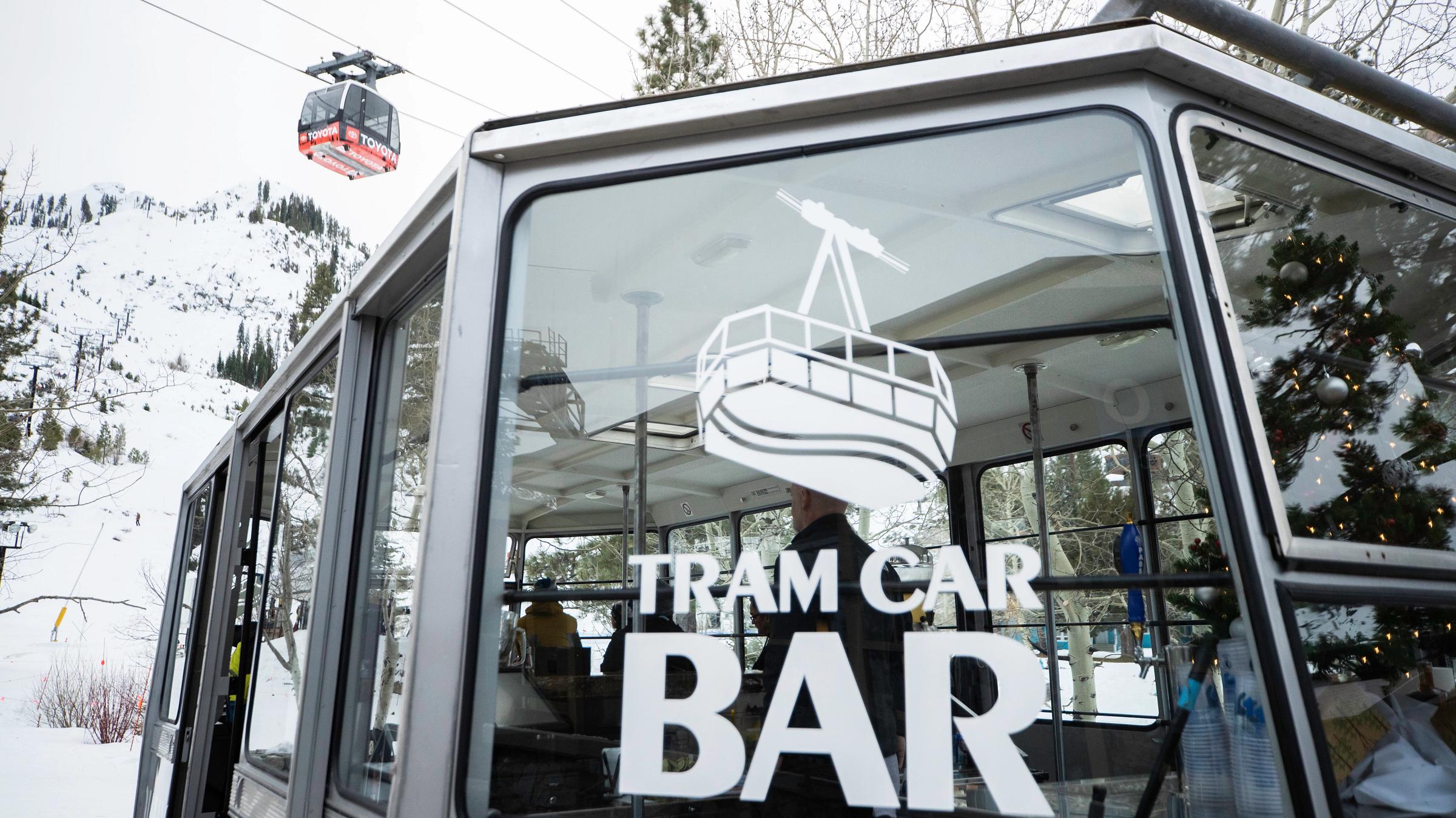 The retro Tram Car Bar in The Village at Squaw Valley