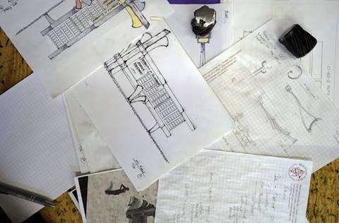 Blueprints for a sculpture commemorating Palisades Tahoe's 75-year history.  