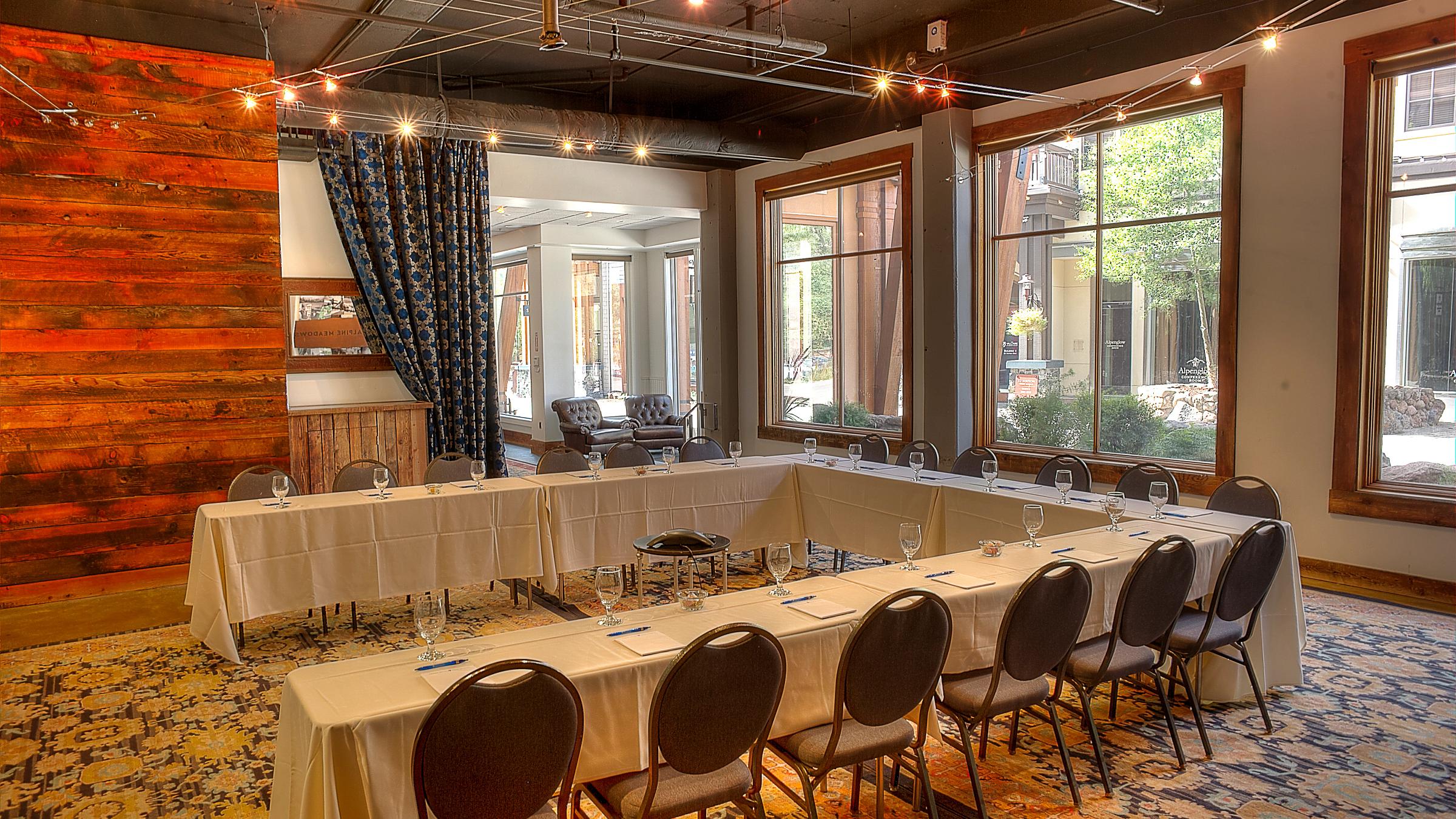 Base Camp Conference Room Interior Image with view of the Village at Squaw