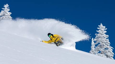 Snowboarding deep & light powder snow at Alpine Meadows