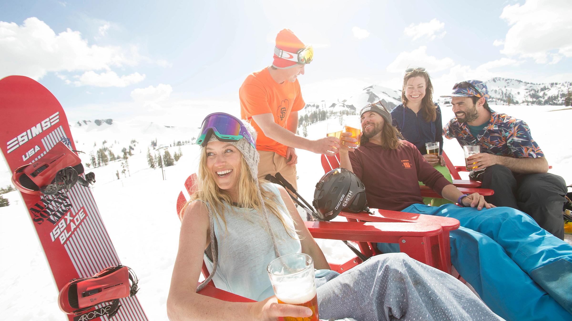 Spring skiing Apres at Squaw Valley Mountain Resort.