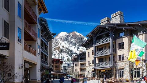 The Village at Squaw Valley on a winter day featuring the iconic Tram Face