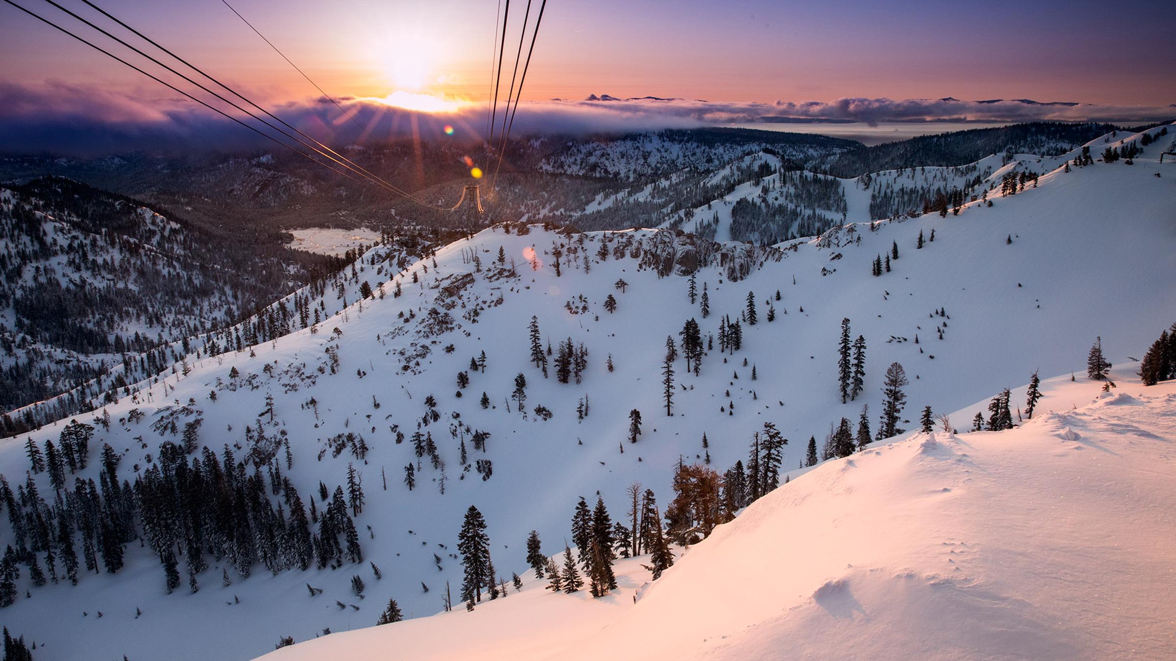 Aerial Tram scenic at Squaw Valley during sunset