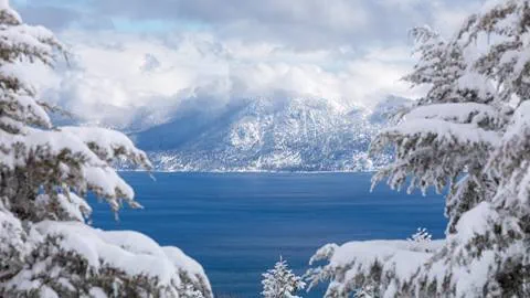 Views of Lake Tahoe from Alpine Meadows on a bautiful Powder Day