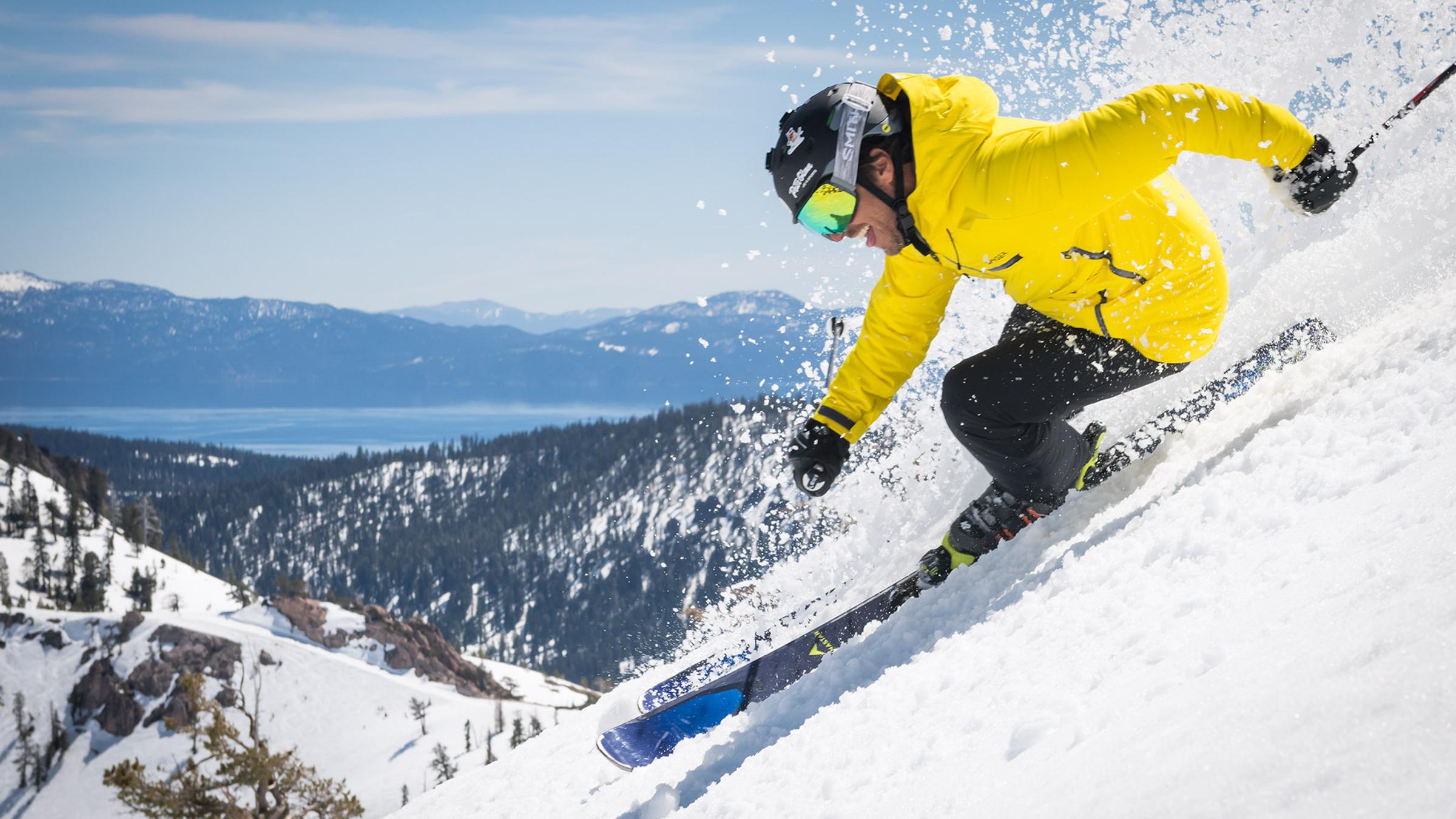 Jonny Moseley spring skiing on hogs back at Squaw Valley