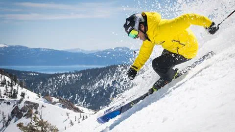 Jonny Moseley spring skiing on hogs back at Squaw Valley