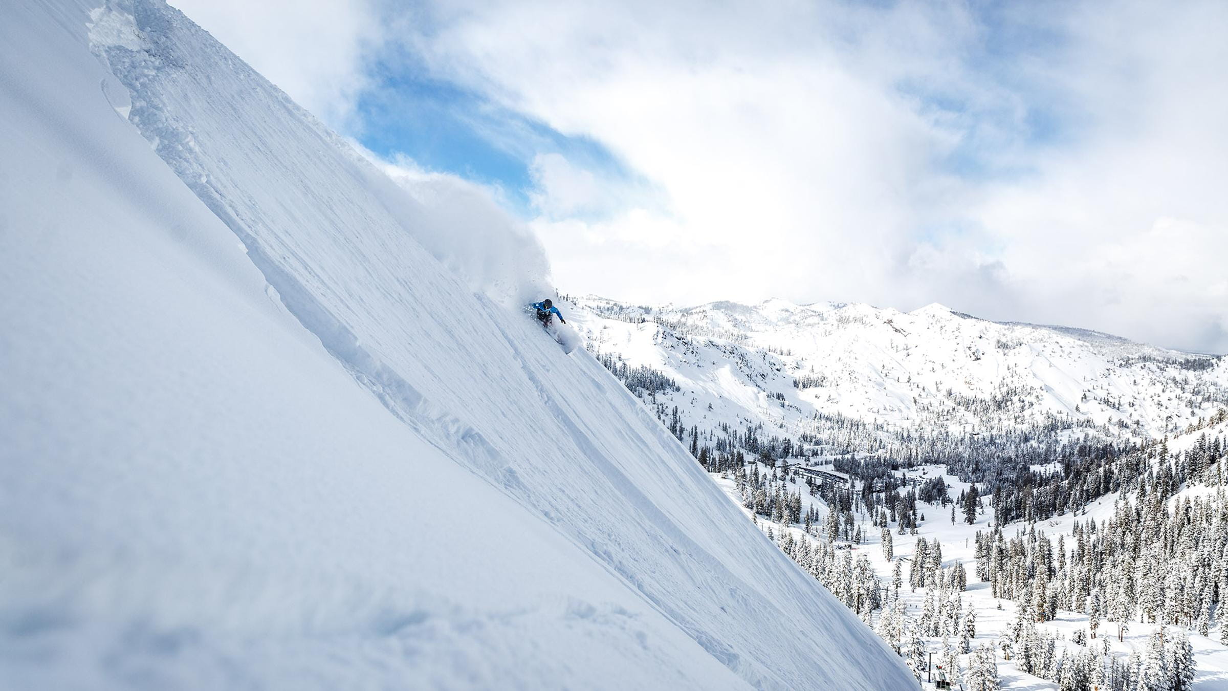 Riding deep powder at Alpine Meadows